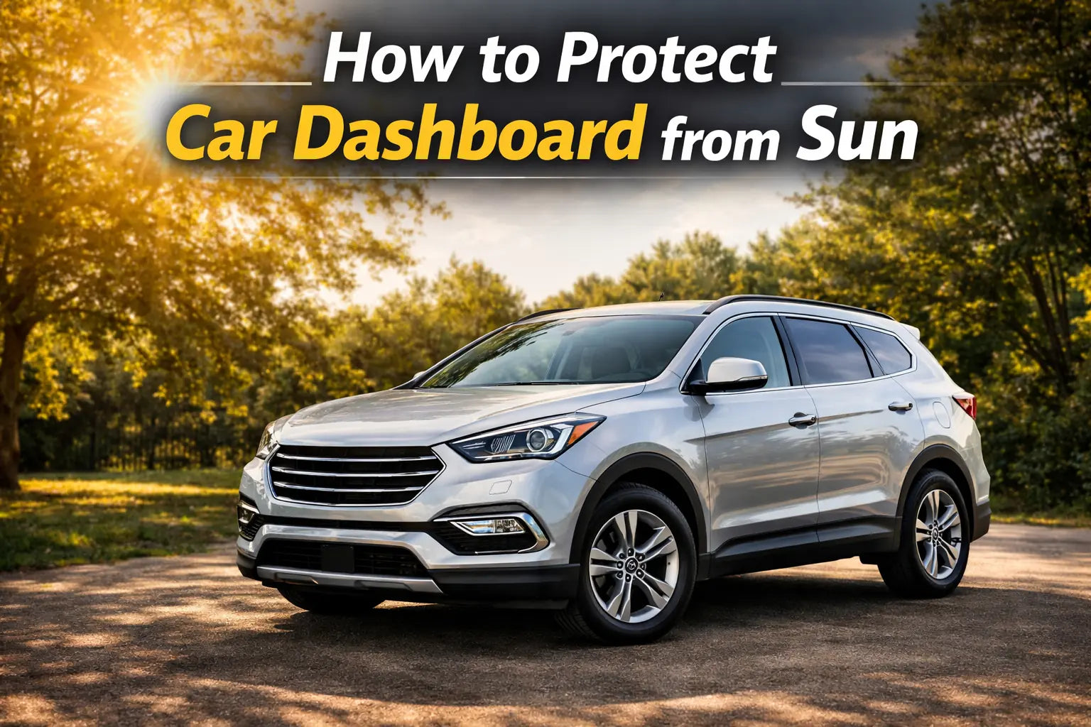 A modern SUV parked under direct sunlight, highlighting the importance of how to protect car dashboard from sun