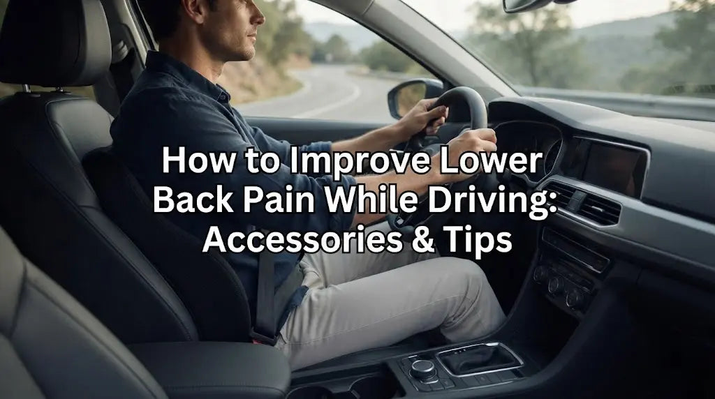 A driver using an ergonomic lumbar support cushion in a car to relieve lower back pain while driving