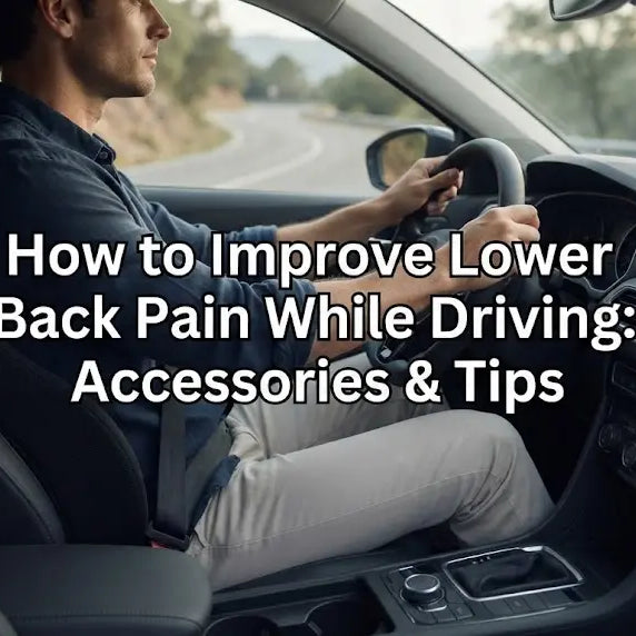 A driver using an ergonomic lumbar support cushion in a car to relieve lower back pain while driving