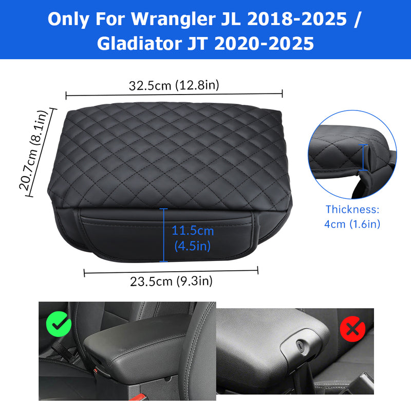 Center Console Armrest Cover with Side Storage for Jeep Wrangler JL JLU & Gladiator JT (2018–2025)