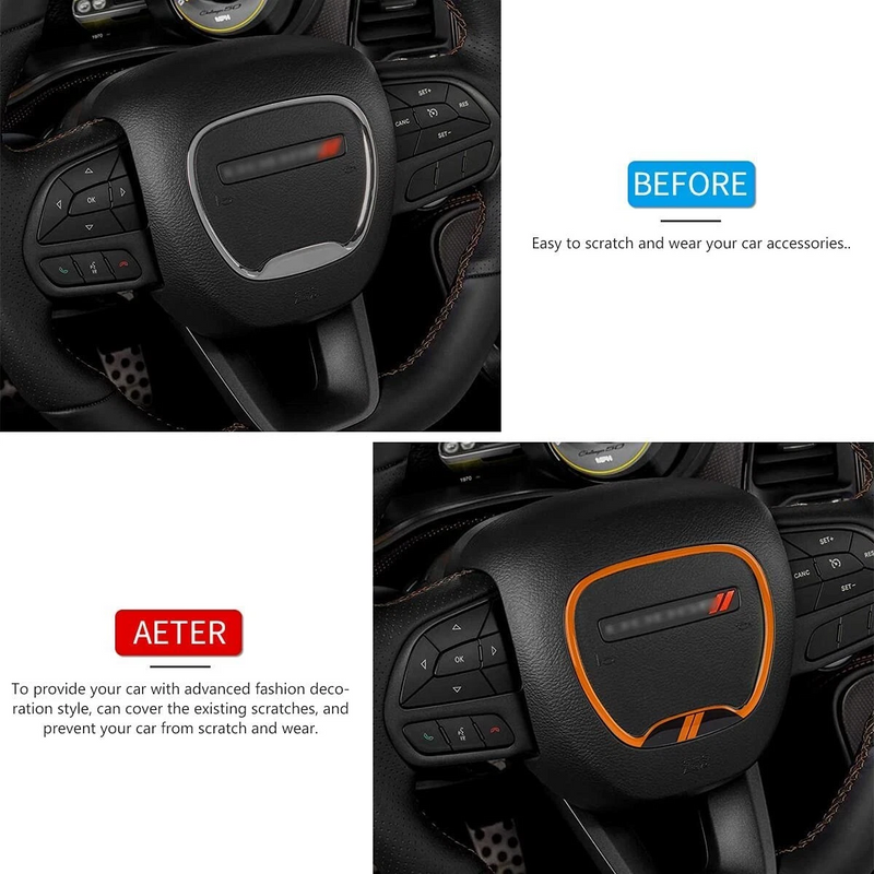 Orange Car Steering Wheel Decorative Cover for Dodge Charger and Dodge Challenger