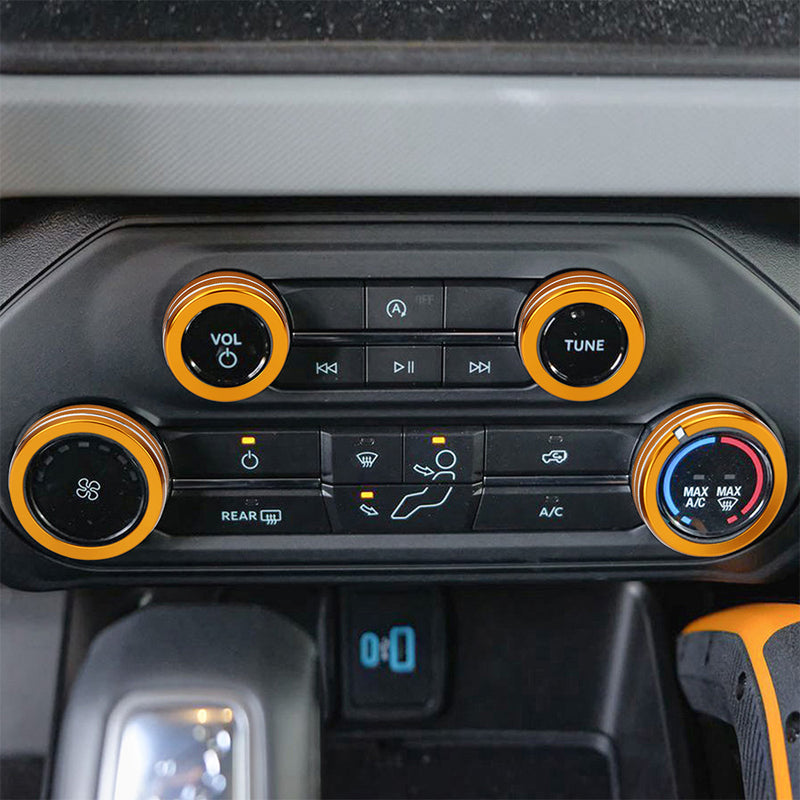 AC audio knob switch covers for Ford Bronco made of aviation-grade aluminum interior trim