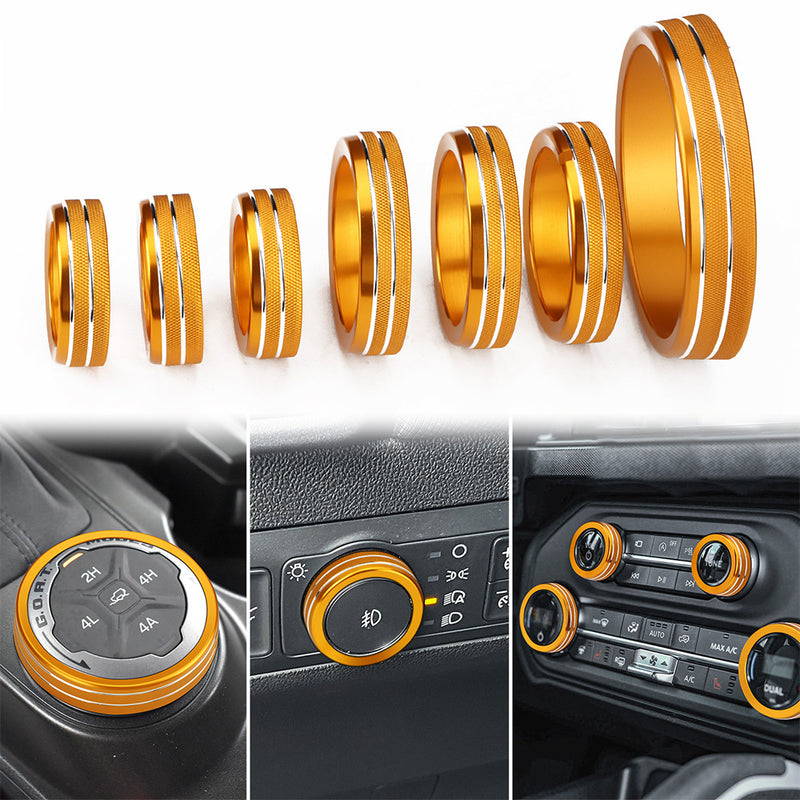 AC audio knob switch covers for Ford Bronco made of aviation-grade aluminum interior trim