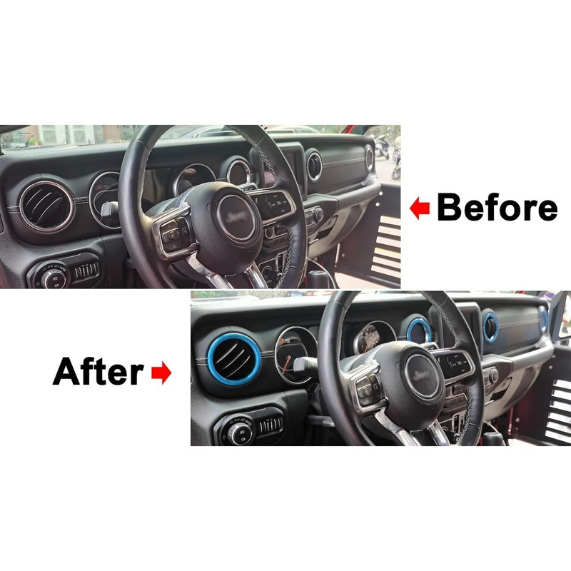 comparison between before and after air vent ring cover decorative trim installed on car vent