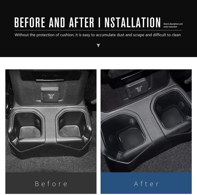 Before and after comparison of rear silicone cup holder coasters