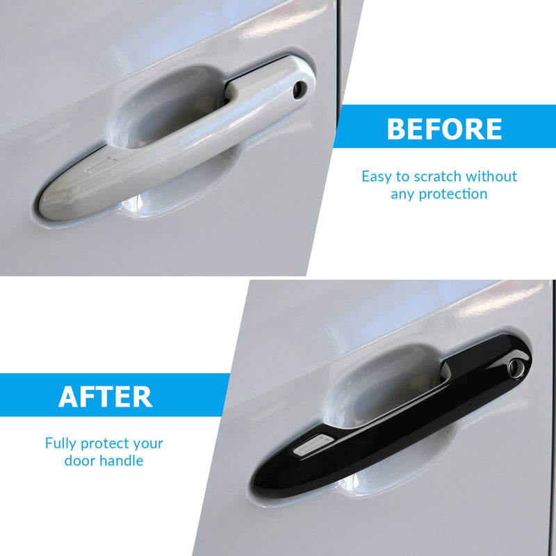 Before and after comparison of scratch protection with Toyota door handle trim installed