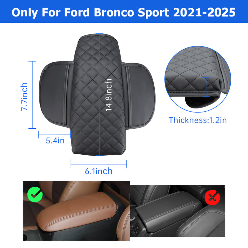 PU leather armrest cover installed on Ford Bronco Sport center console 2021–2025