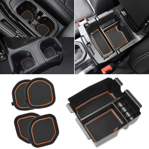 Cup holder inserts coasters and center console organizer set for Jeep Wrangler JL JLU and Gladiator JT