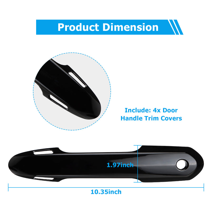 Dimension drawing of glossy black door handle trim covers for Toyota RAV4 & Highlander