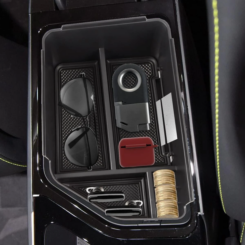 Daily items arranged neatly inside installed Kia EV6 center console organizer