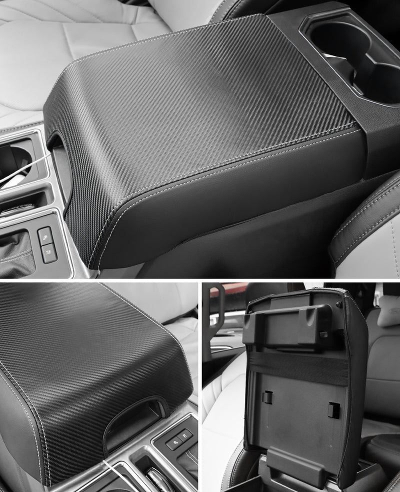 Installed center console armrest cover for Ford F150 truck interior