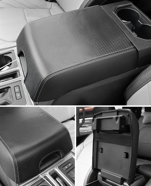 Installed center console armrest cover for Ford F150 truck interior