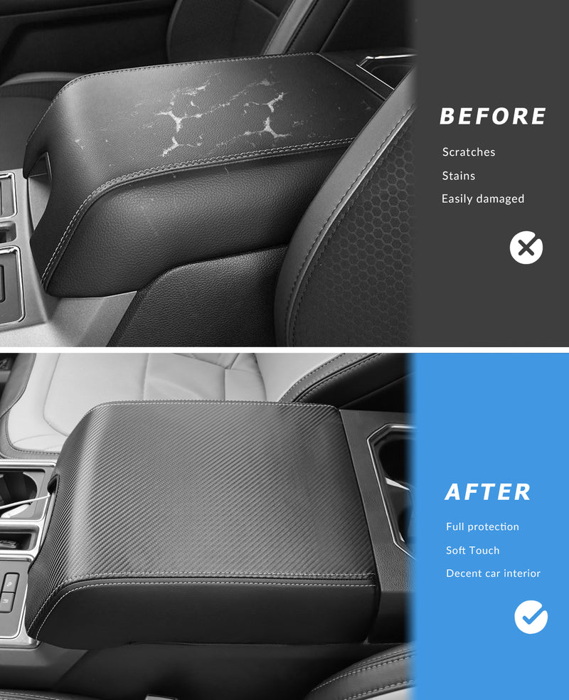 Protective armrest cover for Ford F150 center console against scratches and spills