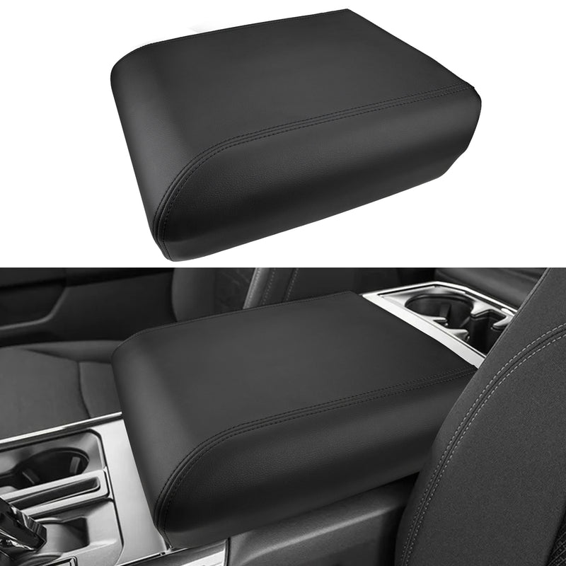 Car center console armrest cover for Ford F150 2021-2026 with black stitches, leather armrest protector for interior console armrest lid