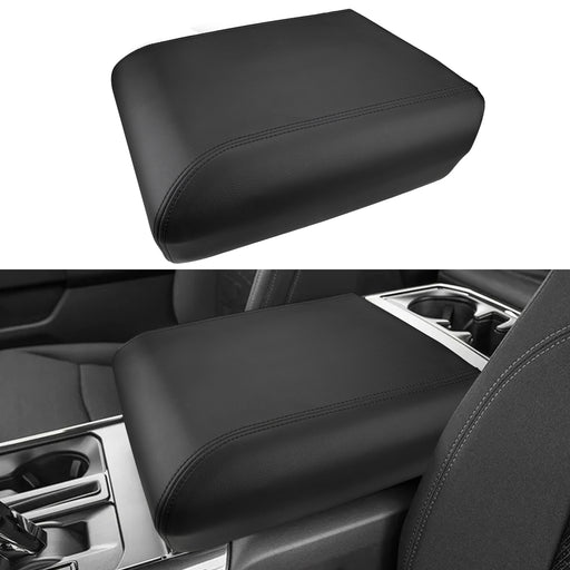 Car center console armrest cover for Ford F150 2021-2026 with black stitches, leather armrest protector for interior console armrest lid
