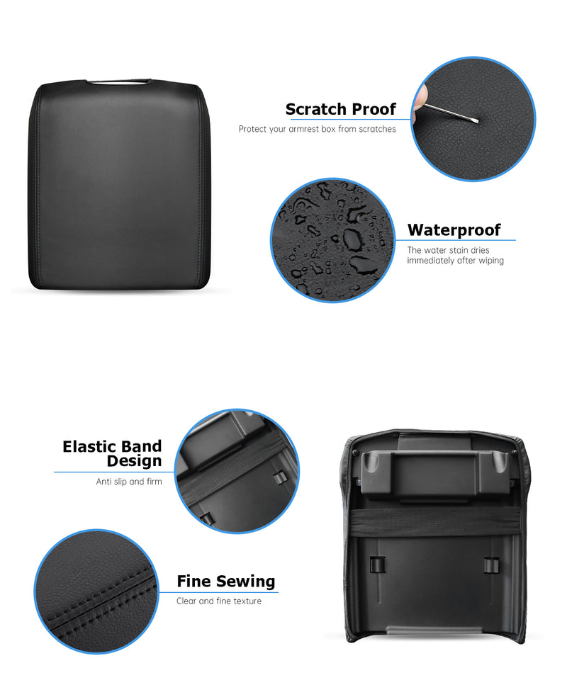 Microfiber leather center console armrest cover with black stitching for Ford F150