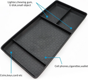 Divided slots layout introduction for storing small items on Nissan Pathfinder console tray
