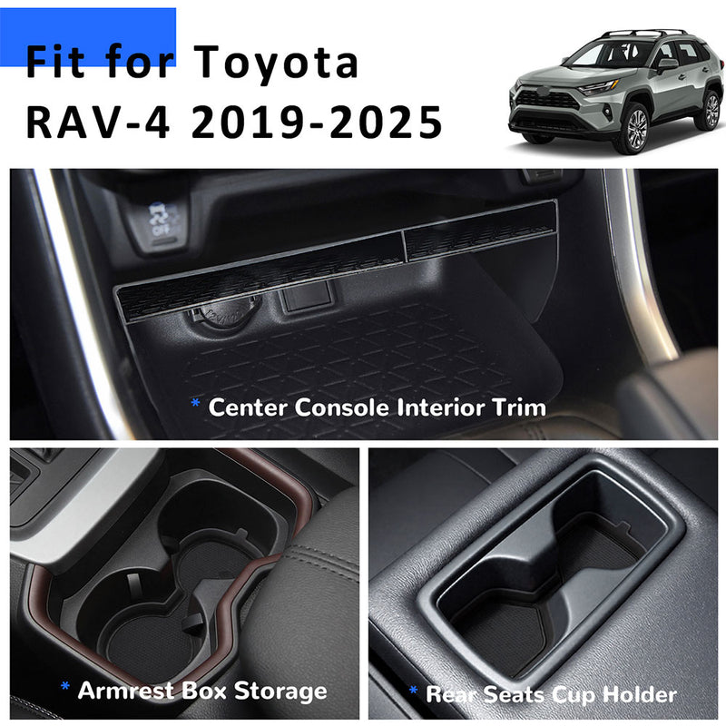Toyota RAV4 center console organizer tray custom fit interior storage front cup holder insert silicone liner spill protection rear cup holder liner prevents spills and keeps interior clean 2019-2025